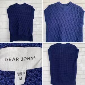 Dear John Denim Brianna French Navy $99 Wide Neck Sweater Vest sz MED EUC